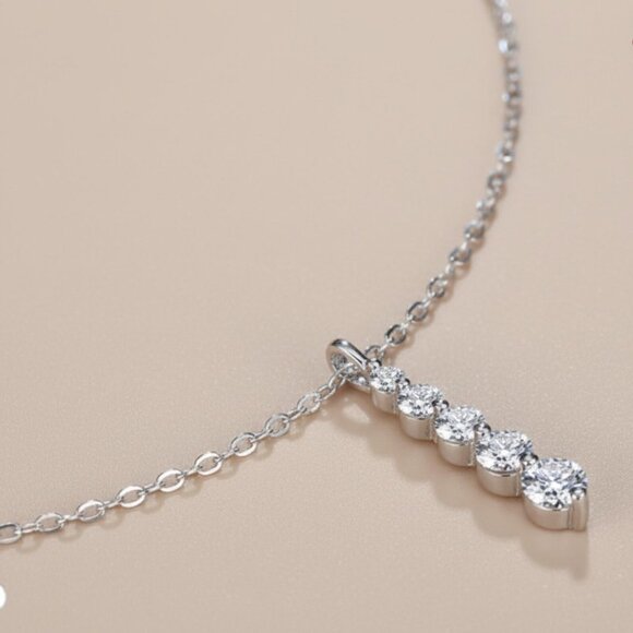 Sterling Silver Cubic Zirconia Pendant Necklace, French Minimalist Jewelry - Picture 5 of 8